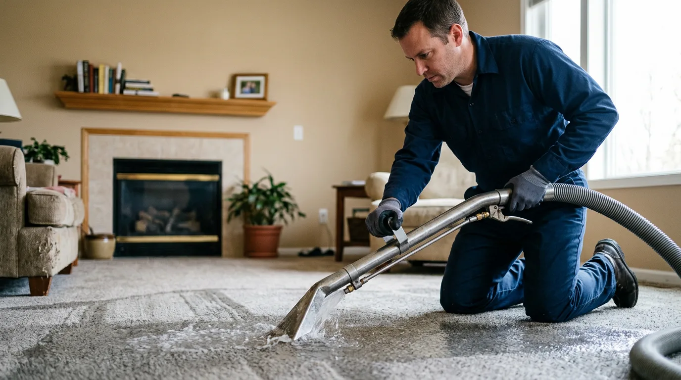 Water damage restoration technician working near Yaphank, NY